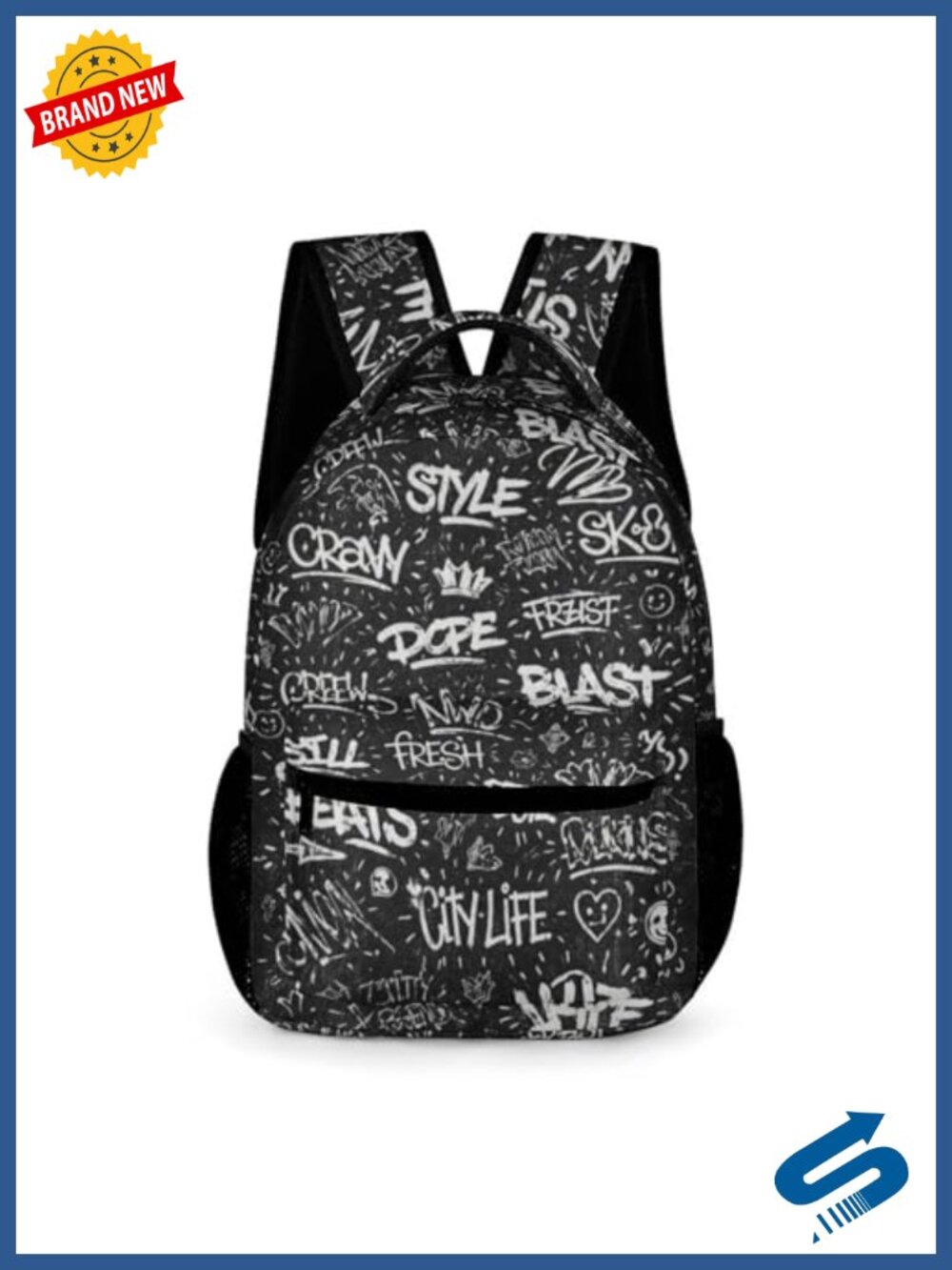 Graffiti Backpack Large Capacity Stylish School Bag Water-Resistant Oxford